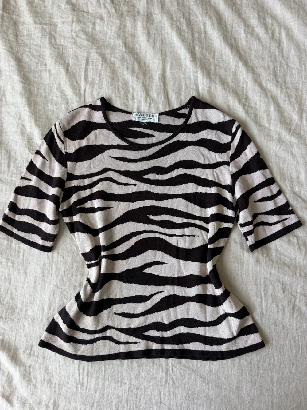 Black and Cream Zebra Print Short Sleeve Top